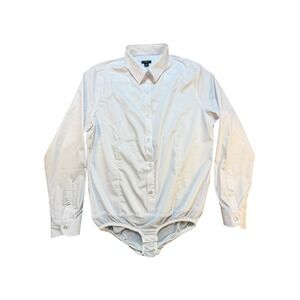 Tapata Womens White Long Sleeve Button Down Bodysuit Size M Bamboo Blend Stretch
